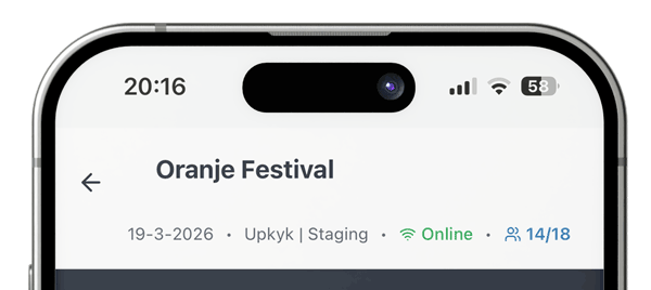 Scanner header bar showing check-in counter and connection status