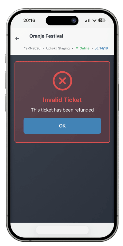 Red invalid ticket screen