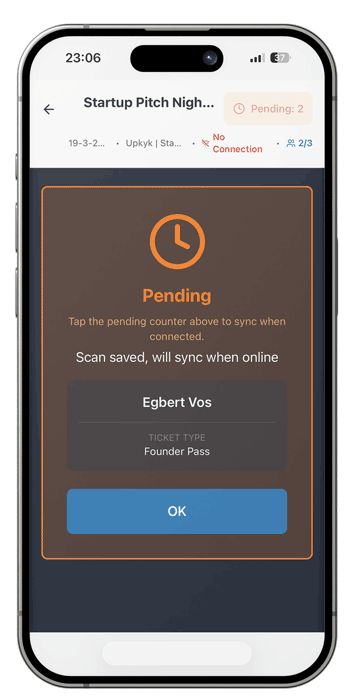 Orange pending scan screen in offline mode