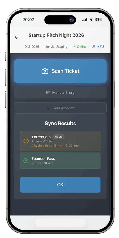 Sync results showing color-coded ticket statuses