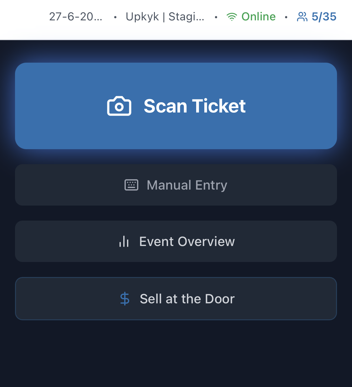 Main scanner screen with the Sell at the Door button